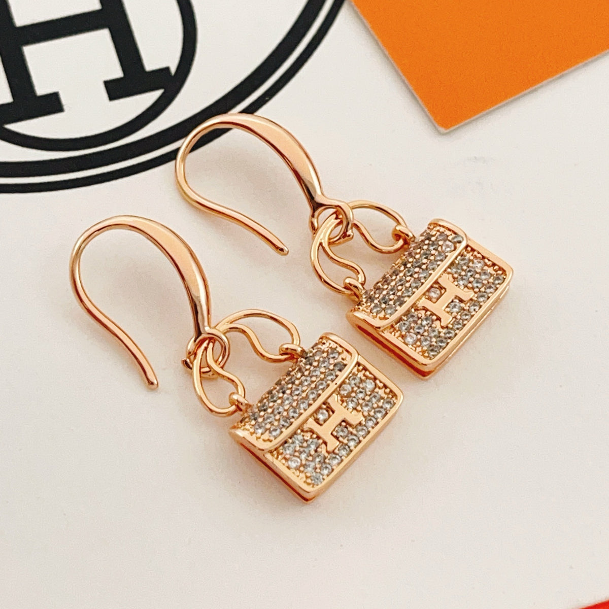 rose gold brass rose Stud Earrings for women - product detail view