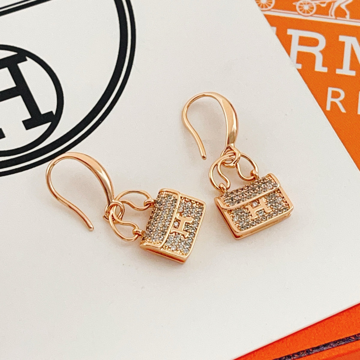 rose gold brass rose Stud Earrings for women - alternate angle view 4