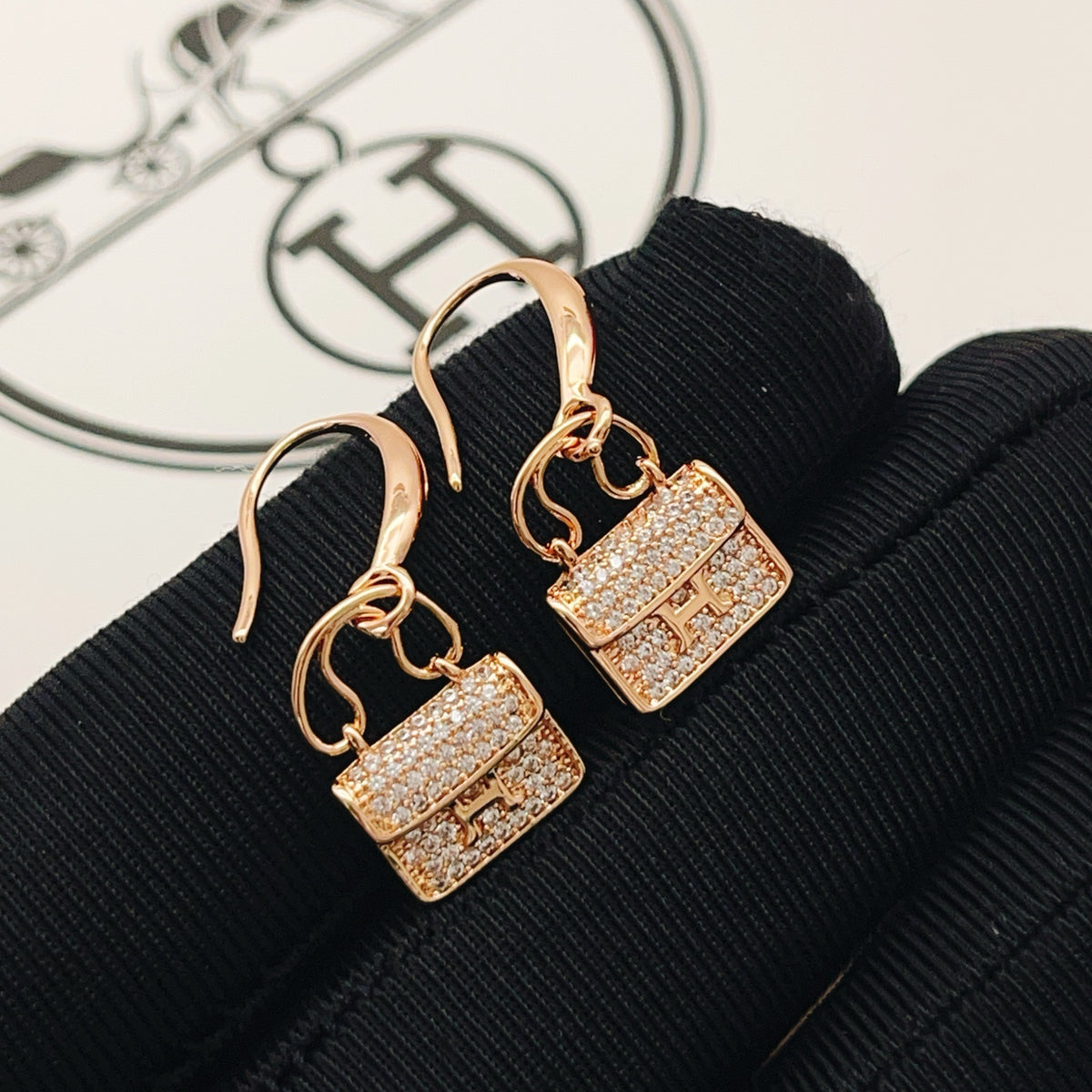 rose gold brass rose Stud Earrings for women - alternate angle view 6