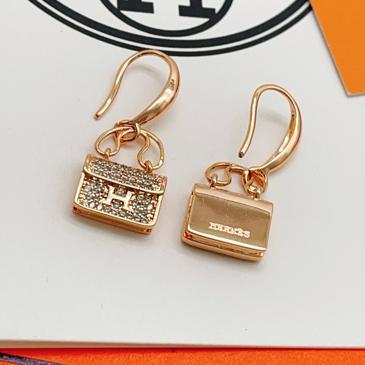 rose gold brass rose Stud Earrings for women - alternate angle view 3
