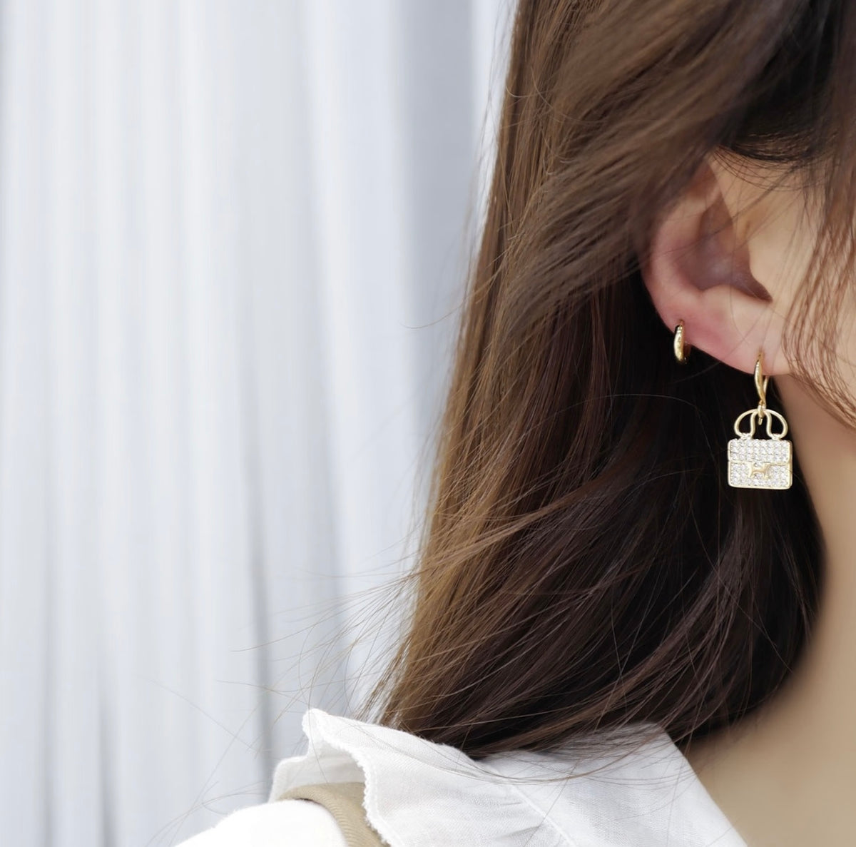 rose gold brass rose Stud Earrings for women - alternate angle view 9