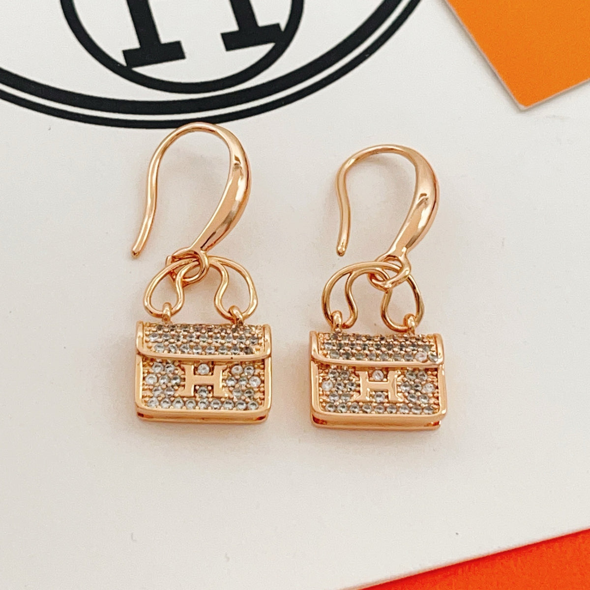rose gold brass rose Stud Earrings for women - alternate angle view 2