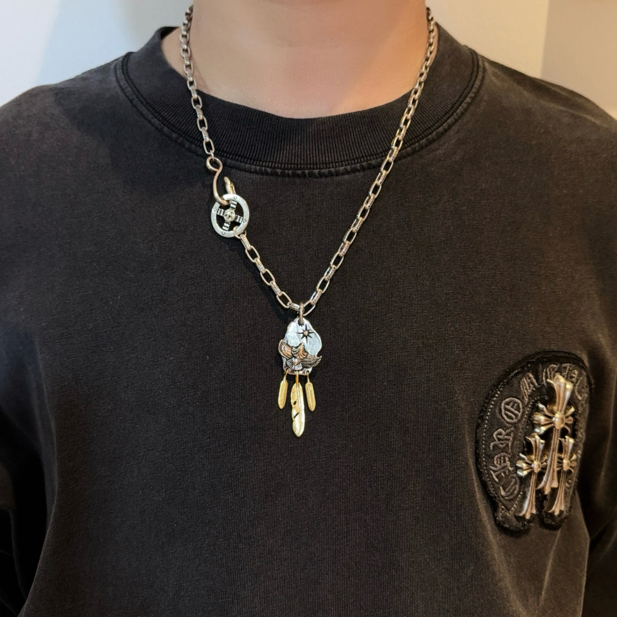 silver vintage Necklace for men - product detail view