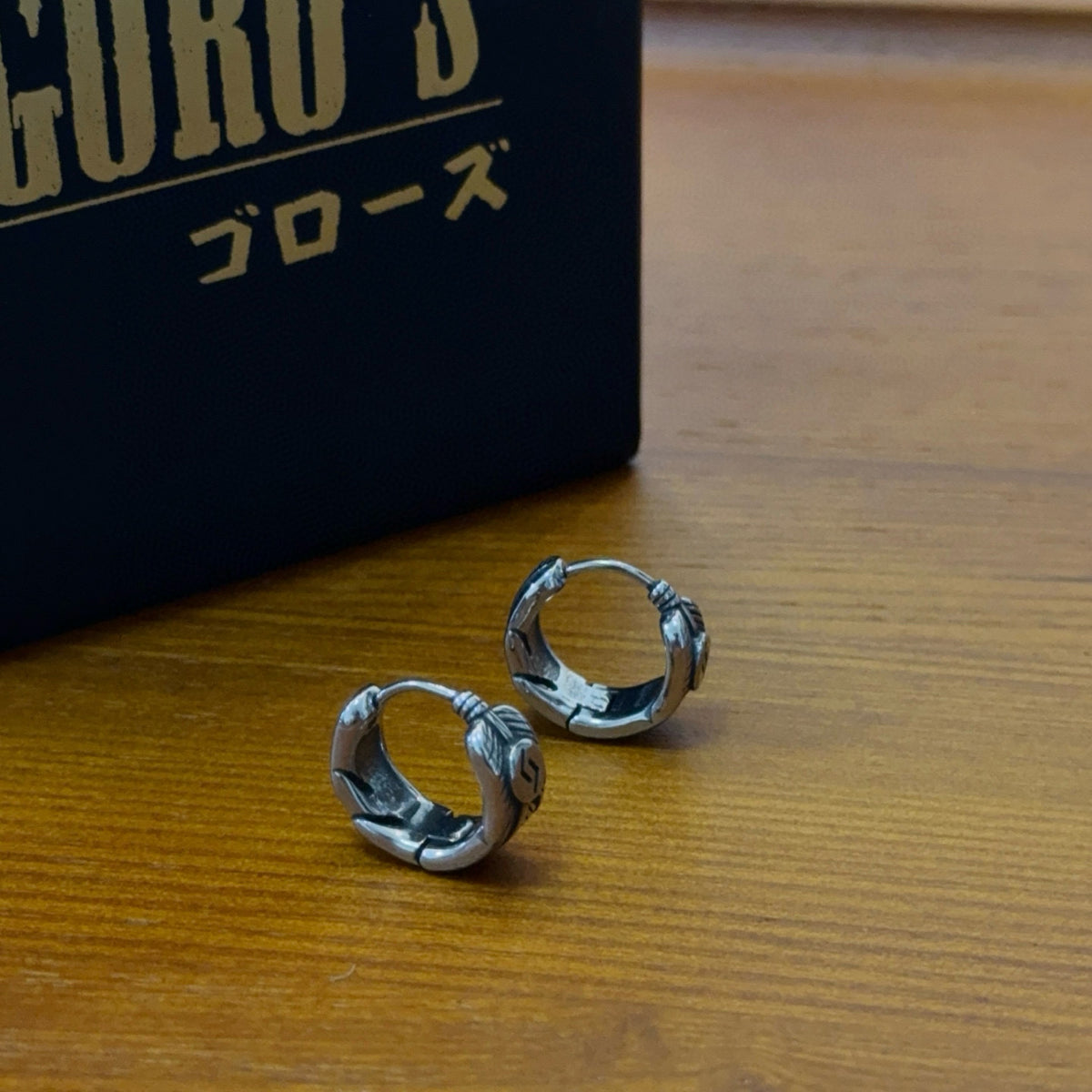 silver vintage Drop Earrings for men - alternate angle view 2