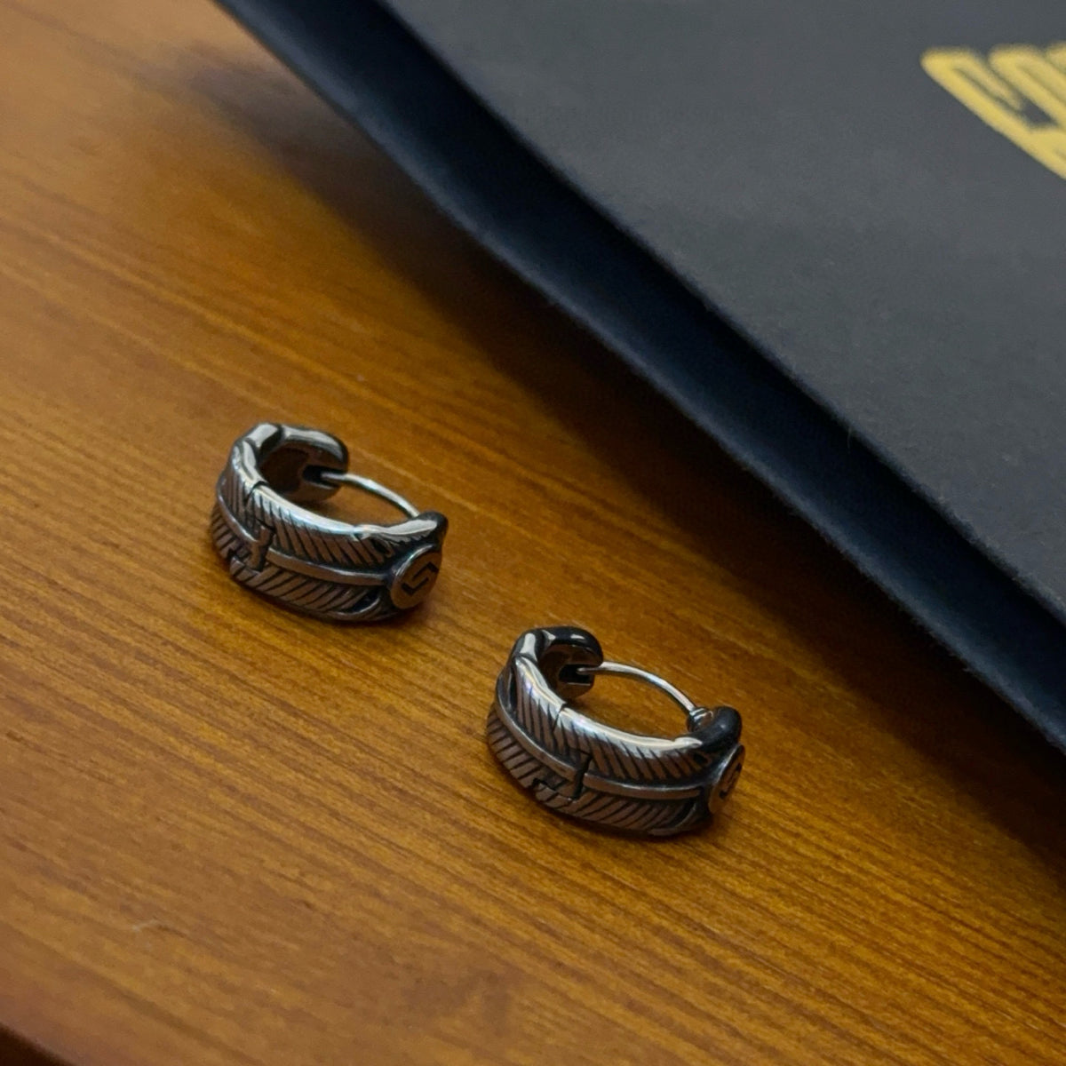 silver vintage Drop Earrings for men - alternate angle view 5