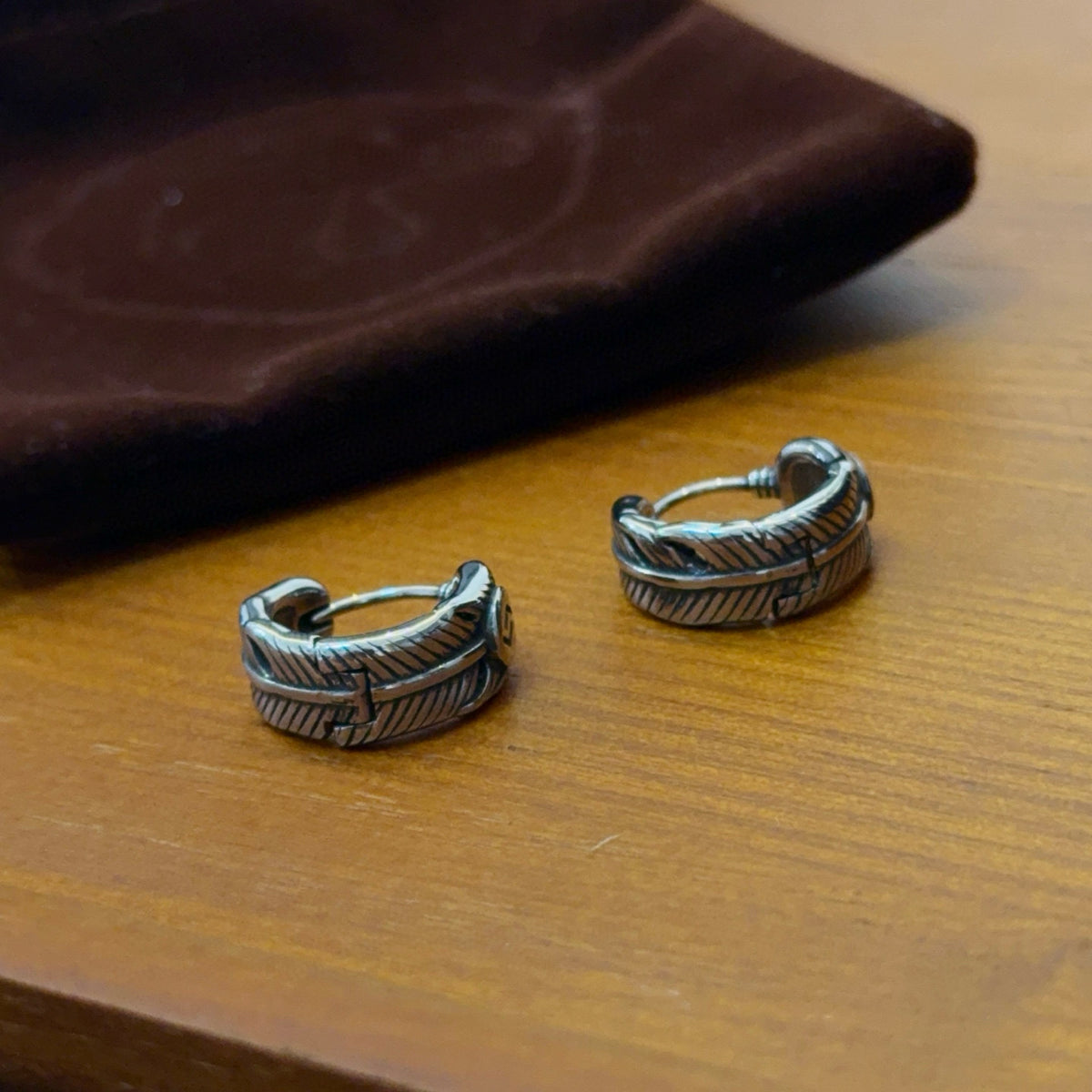 silver vintage Drop Earrings for men - product detail view