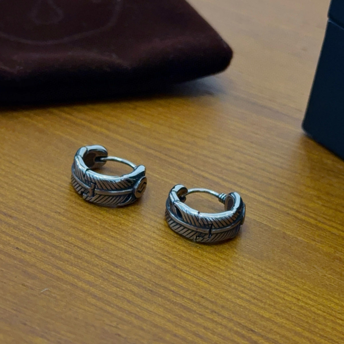 silver vintage Drop Earrings for men - alternate angle view 6