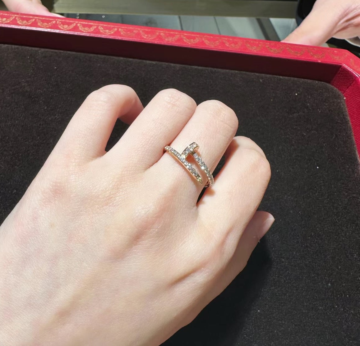 rose gold crystal rose Ring for women - alternate angle view 6
