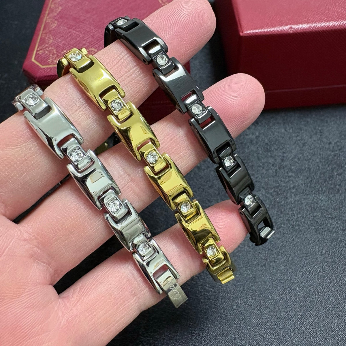 gold crystal chain Bracelet for men - alternate angle view 8