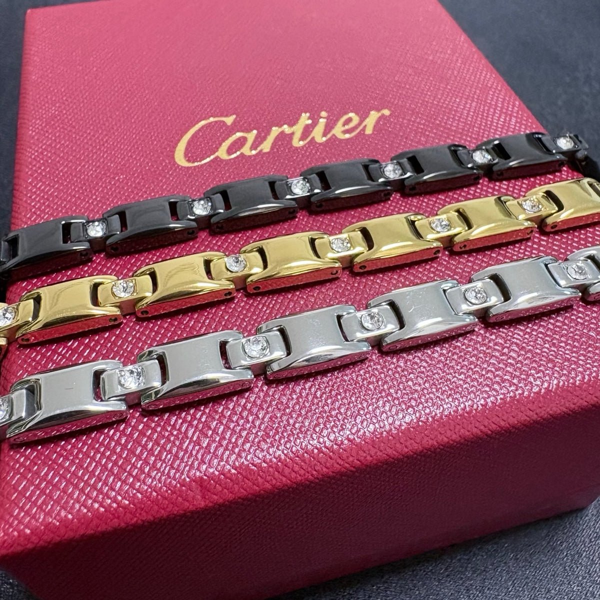 gold crystal chain Bracelet for men - product detail view