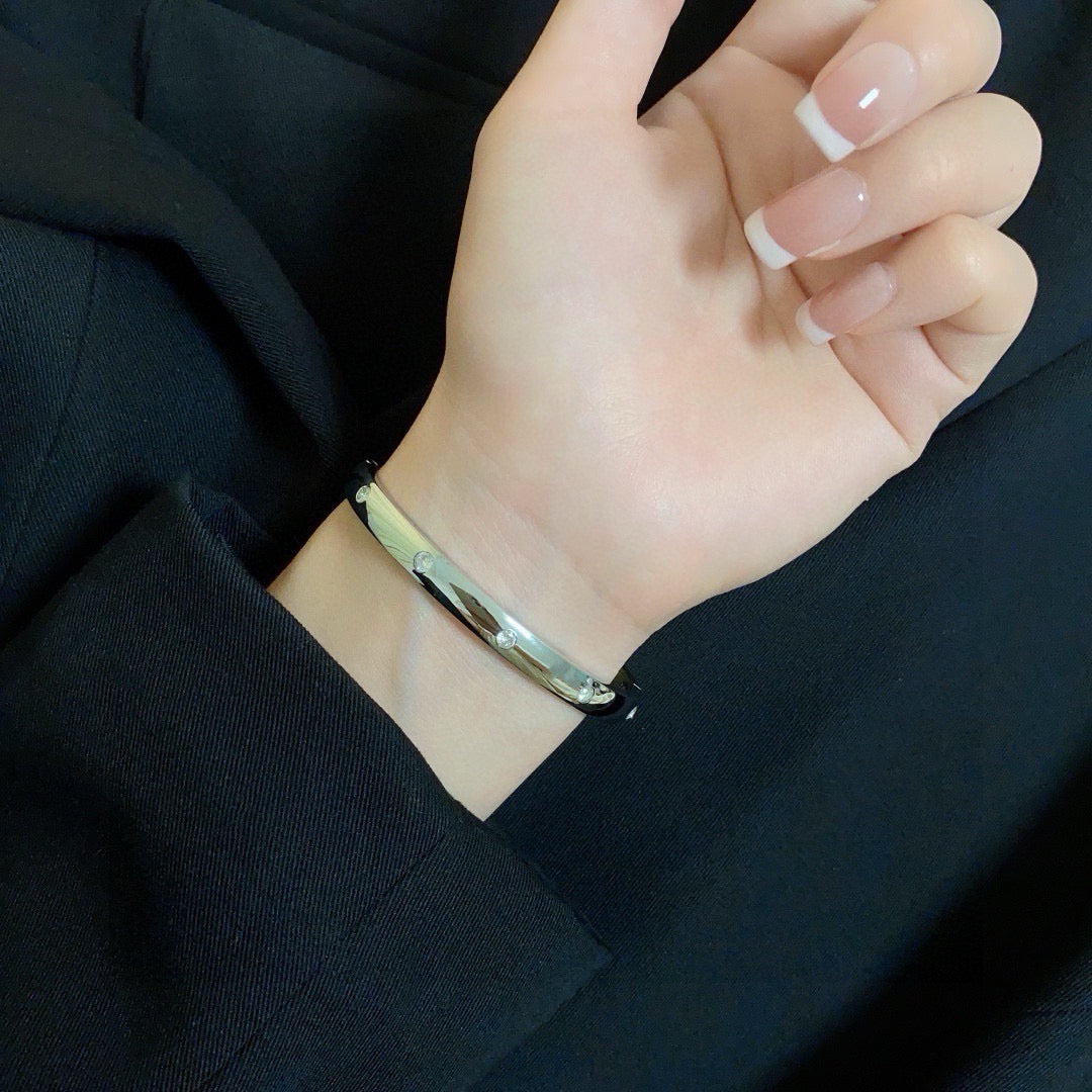 white crystal crystal inlaid Bangle for women - alternate angle view 3