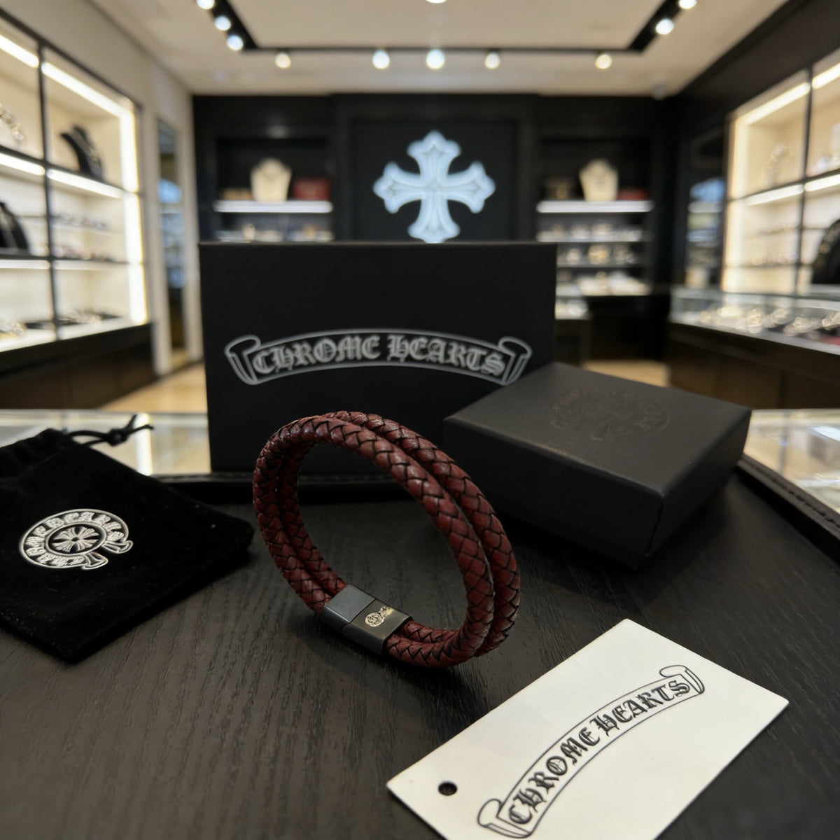 antique leather cross Bangle for women - product detail view