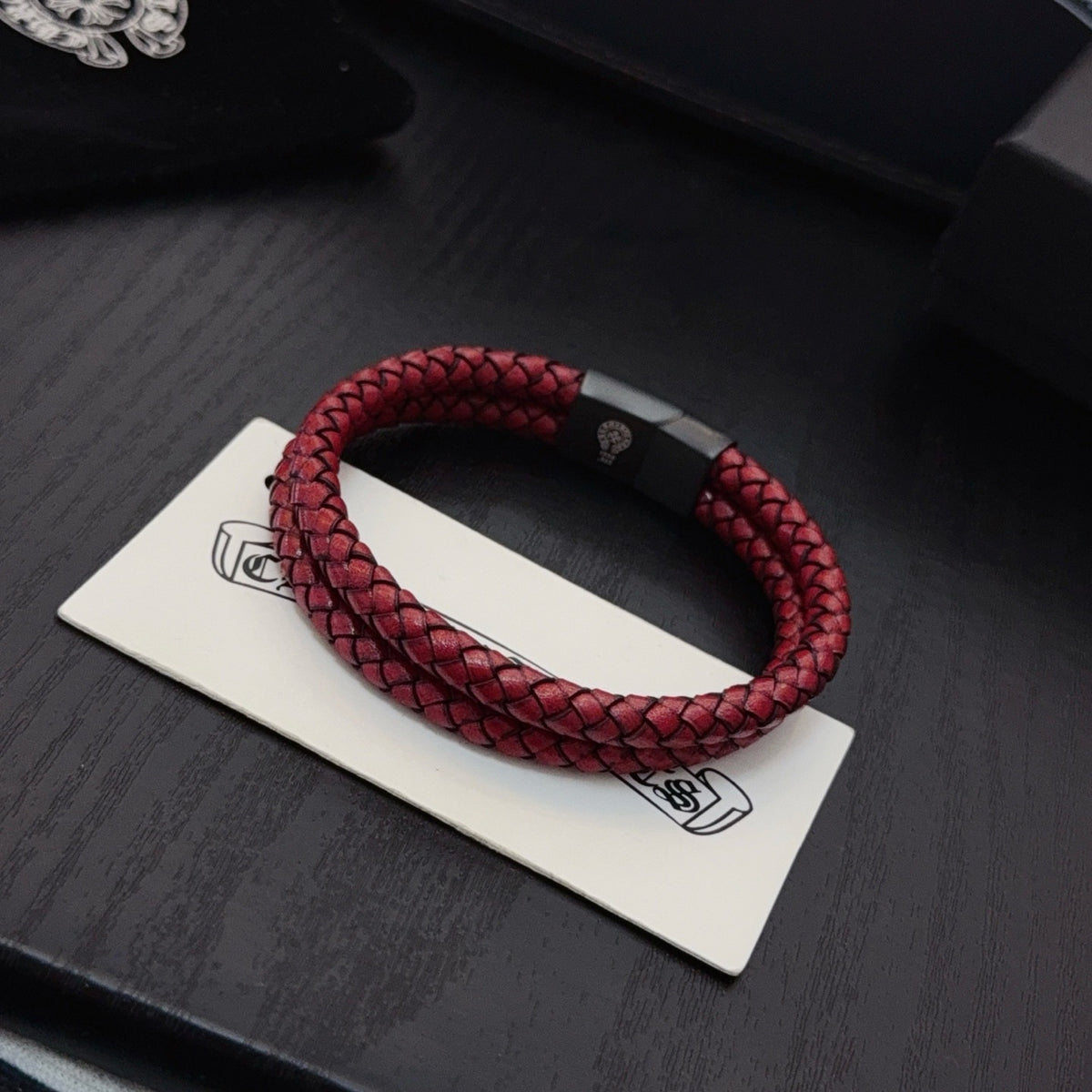 antique leather cross Bangle for women - alternate angle view 8
