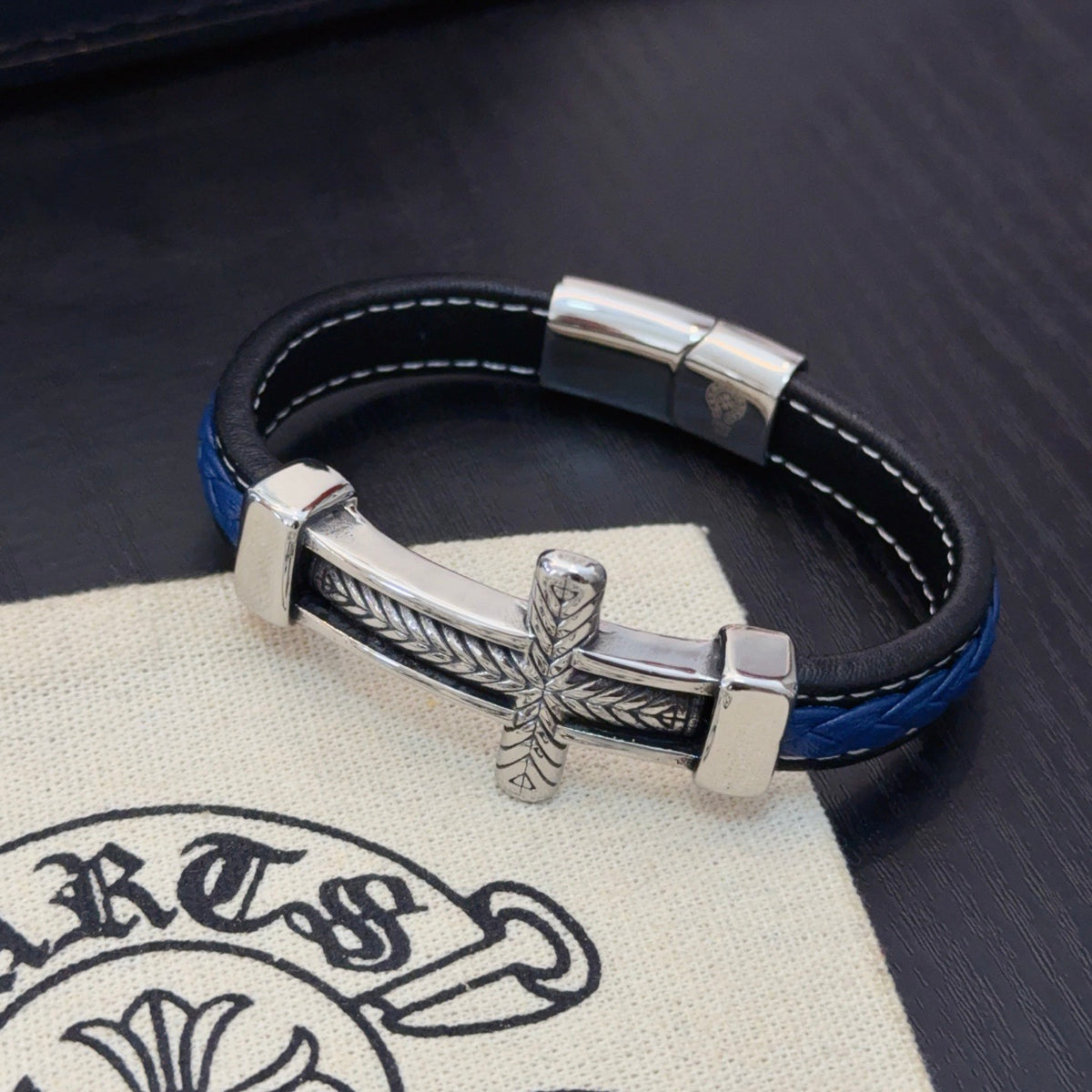 antique leather cross Bracelet for women - alternate angle view 3
