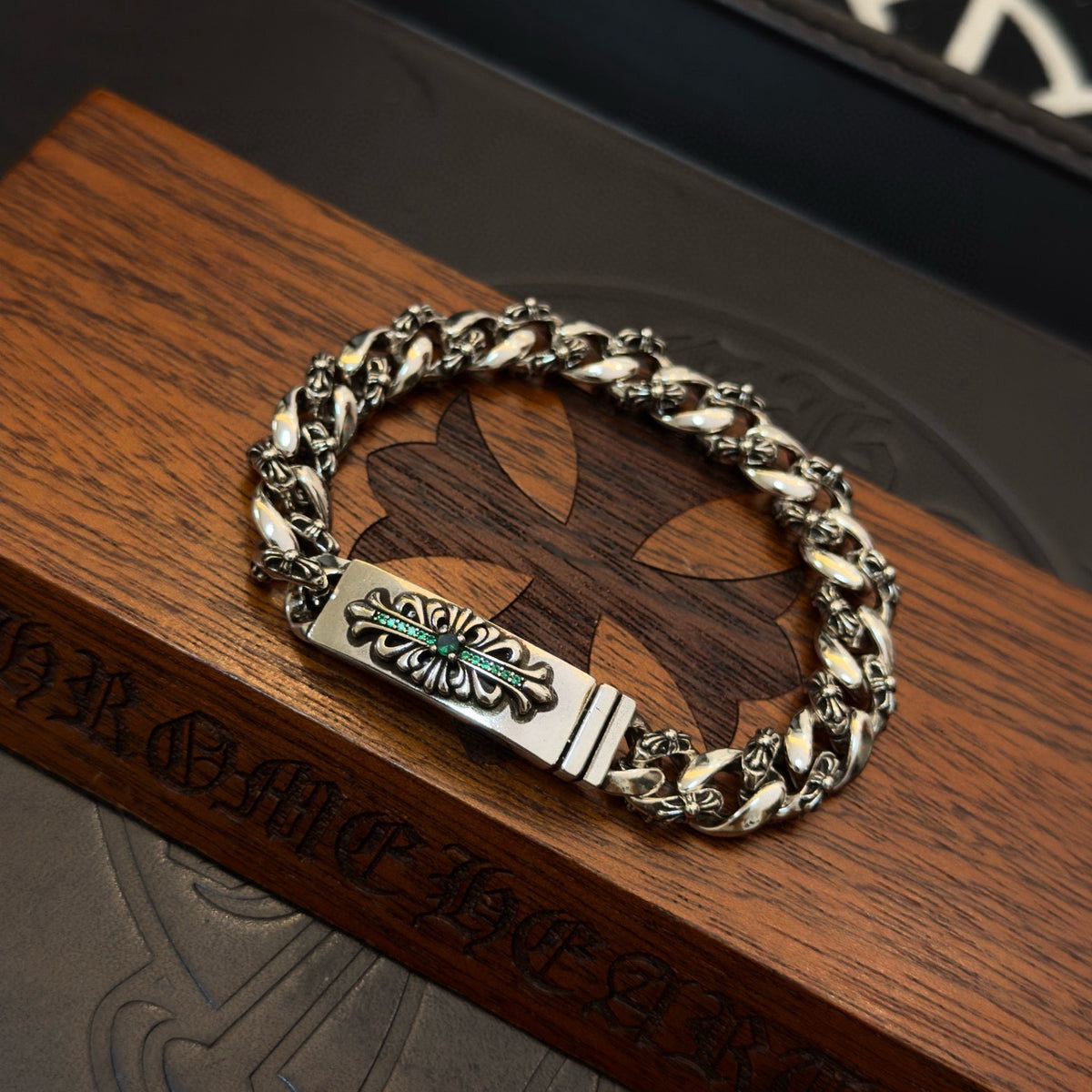 antique crystal cross Bracelet for men - alternate angle view 3