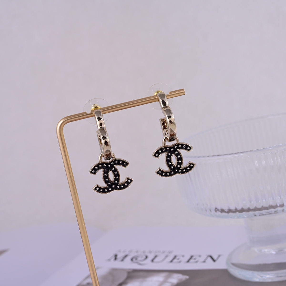 teal leather elegant Drop Earrings for women - alternate angle view 2