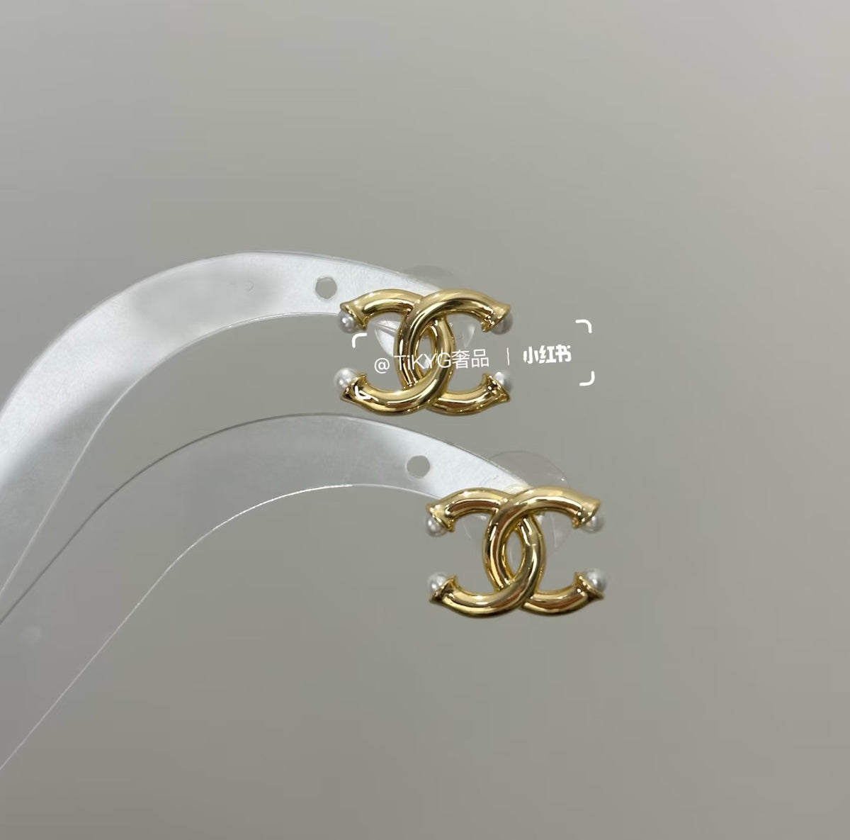 gold pearl double c Stud Earrings for women - alternate angle view 8