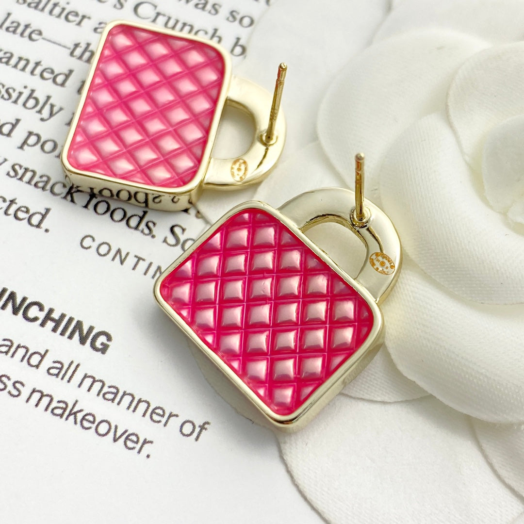 pink crystal crystal inlaid Stud Earrings for women - alternate angle view 6