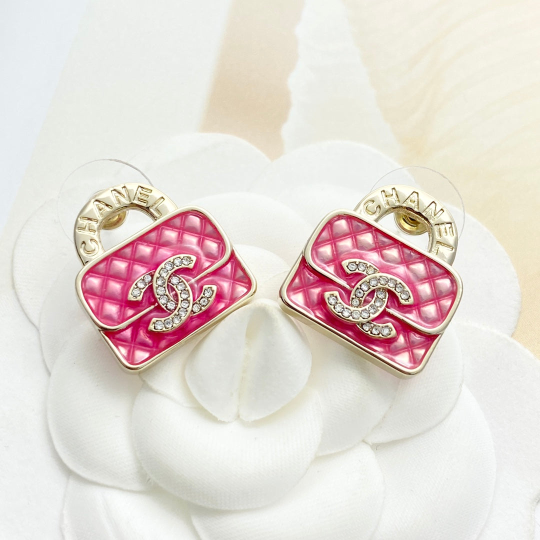 pink crystal crystal inlaid Stud Earrings for women - alternate angle view 8