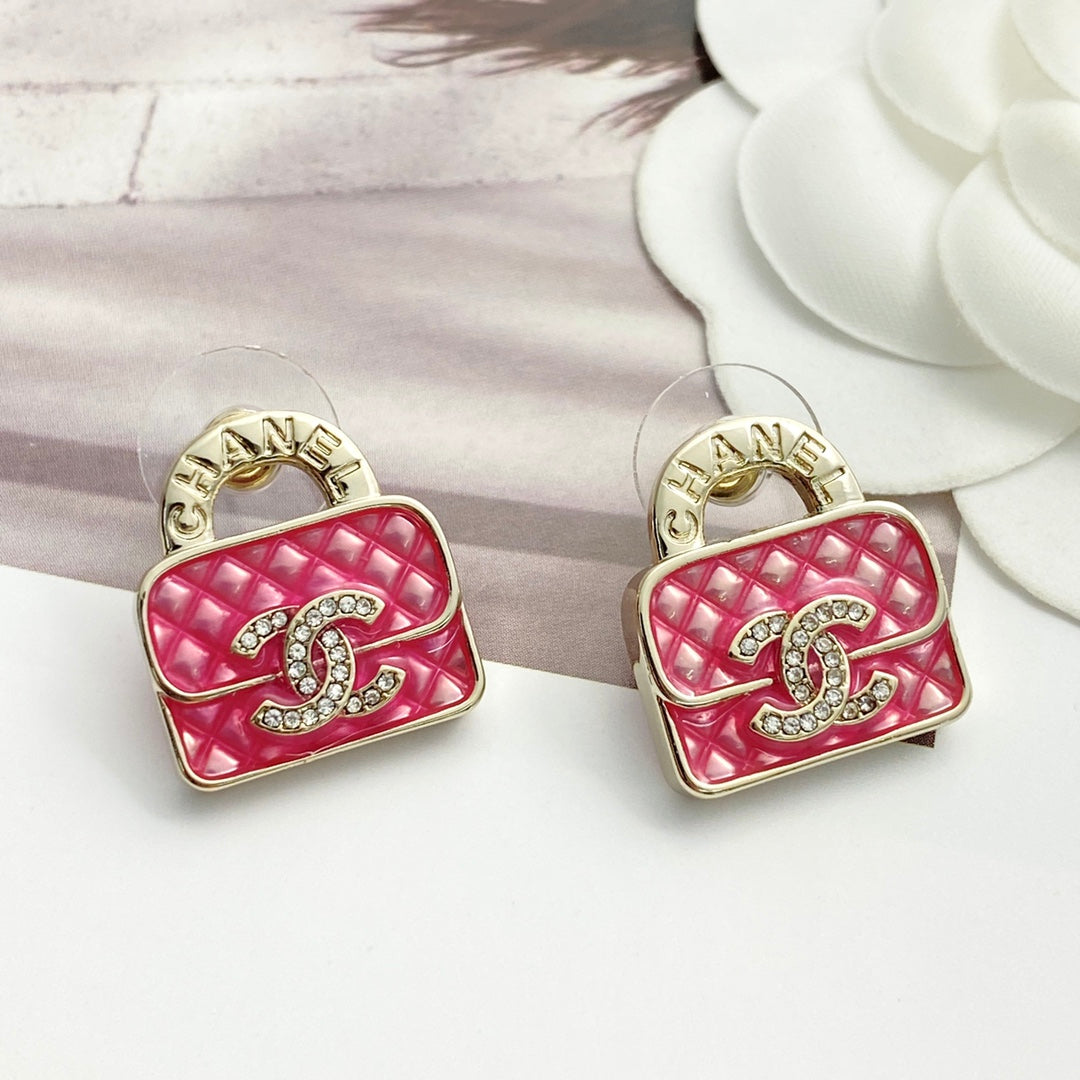 pink crystal crystal inlaid Stud Earrings for women - alternate angle view 7