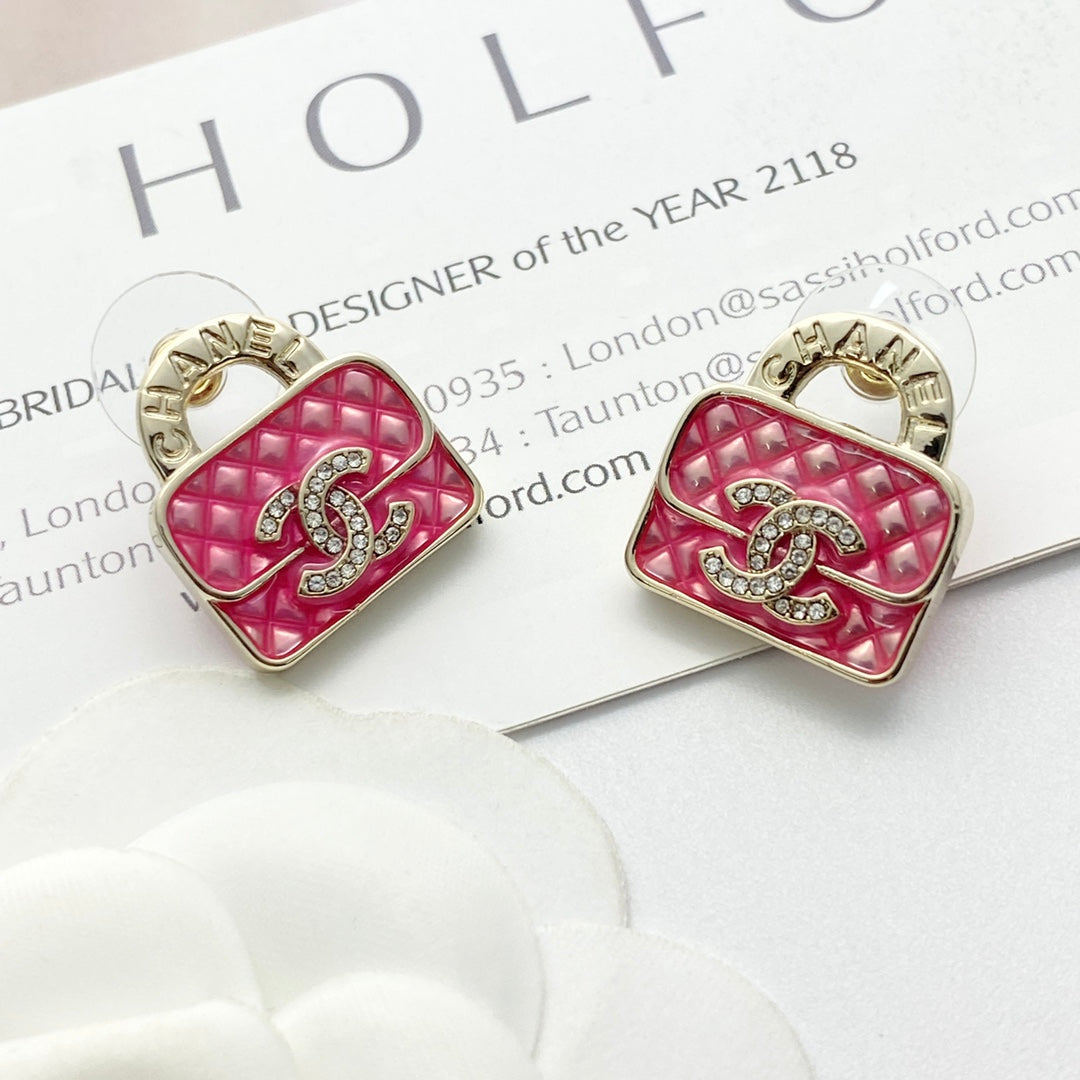 pink crystal crystal inlaid Stud Earrings for women - alternate angle view 4