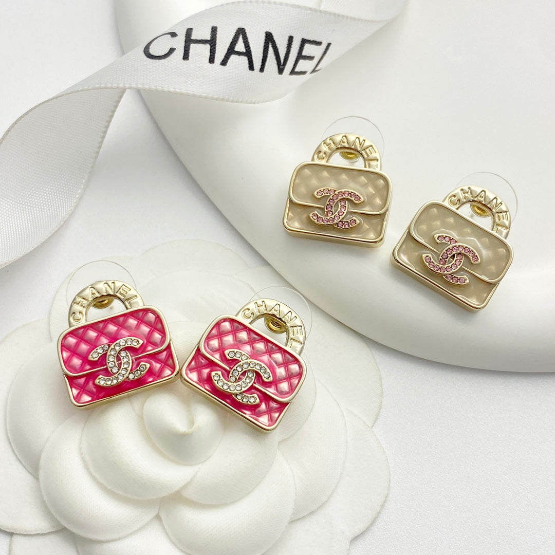pink crystal crystal inlaid Stud Earrings for women - alternate angle view 9