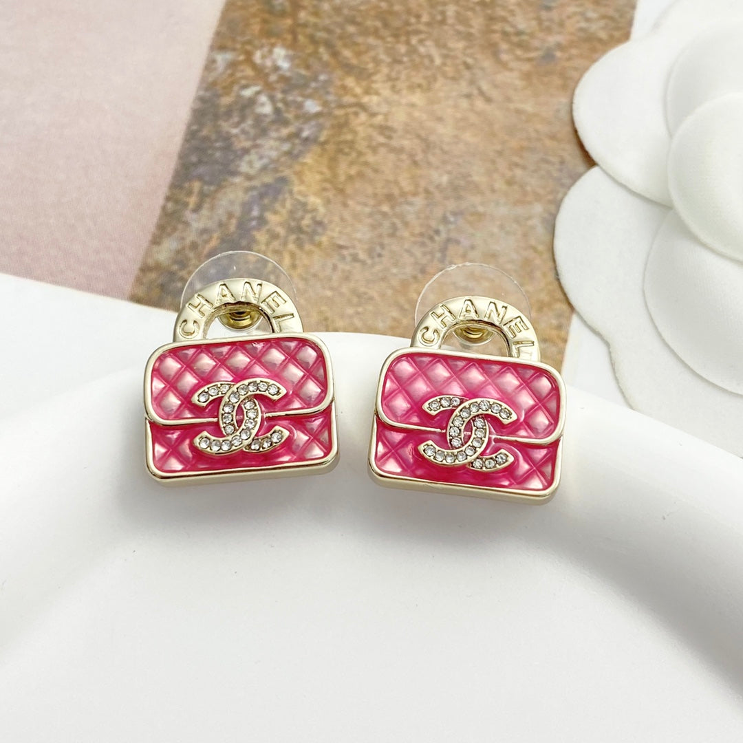 pink crystal crystal inlaid Stud Earrings for women - alternate angle view 5