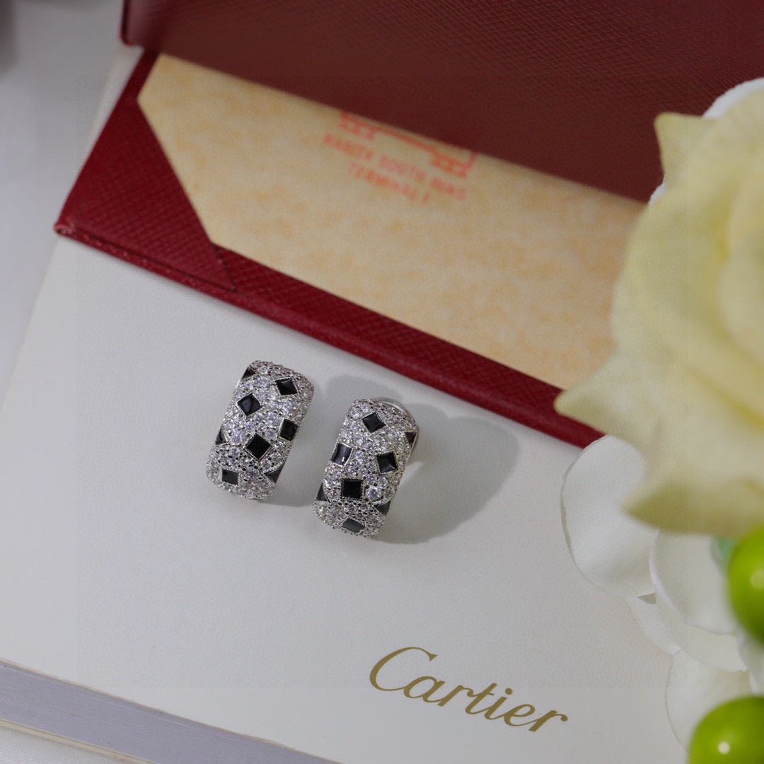 gold silver post crystal inlaid Stud Earrings for women - alternate angle view 5