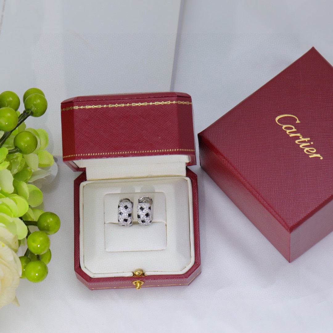 gold silver post crystal inlaid Stud Earrings for women - alternate angle view 6