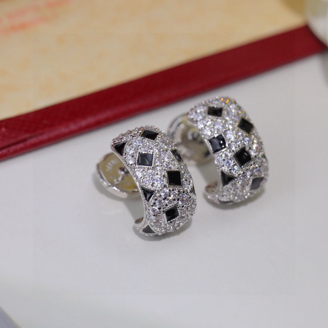 gold silver post crystal inlaid Stud Earrings for women - product detail view