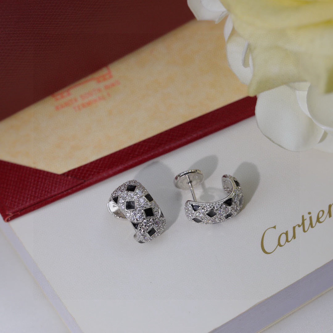 gold silver post crystal inlaid Stud Earrings for women - alternate angle view 9