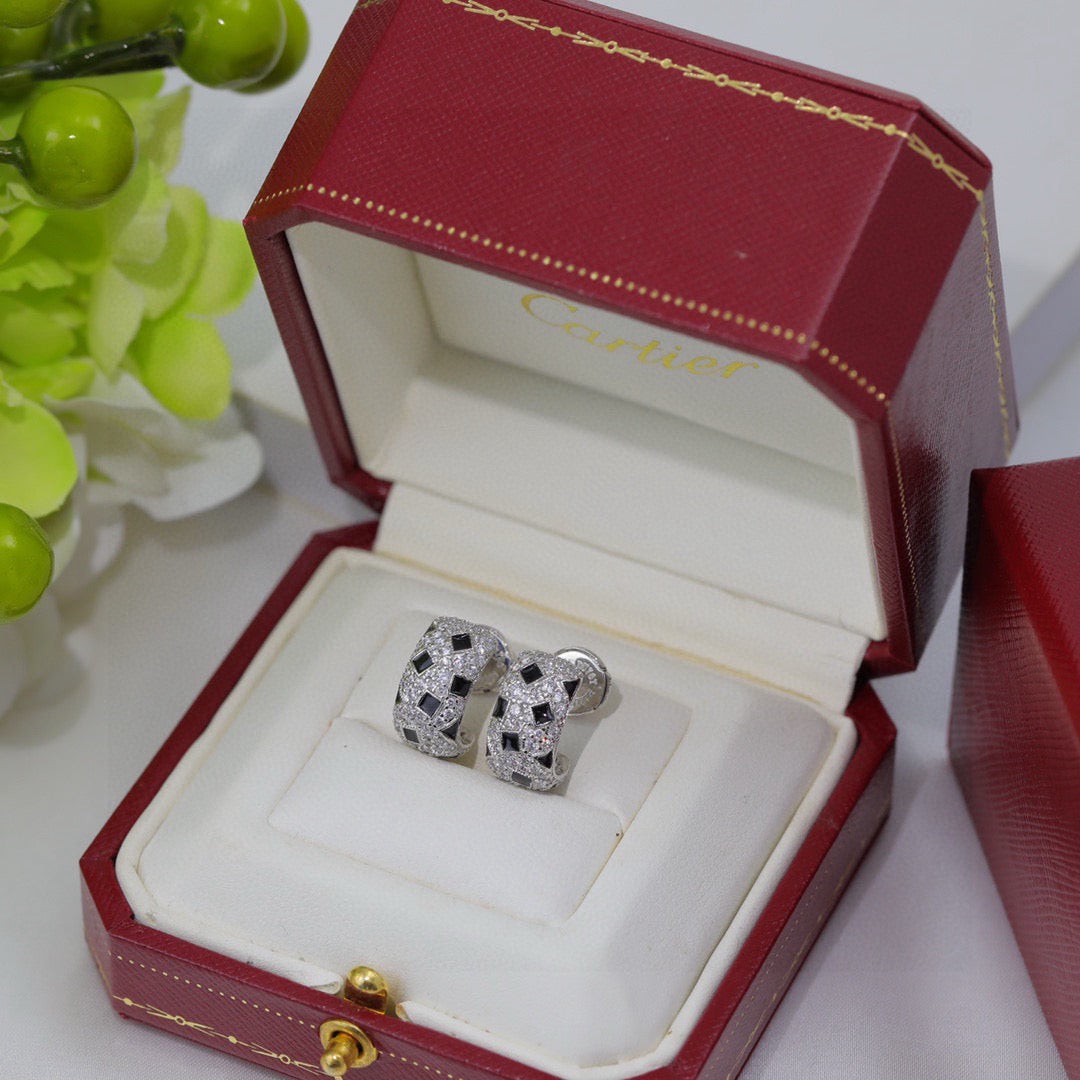 gold silver post crystal inlaid Stud Earrings for women - alternate angle view 3