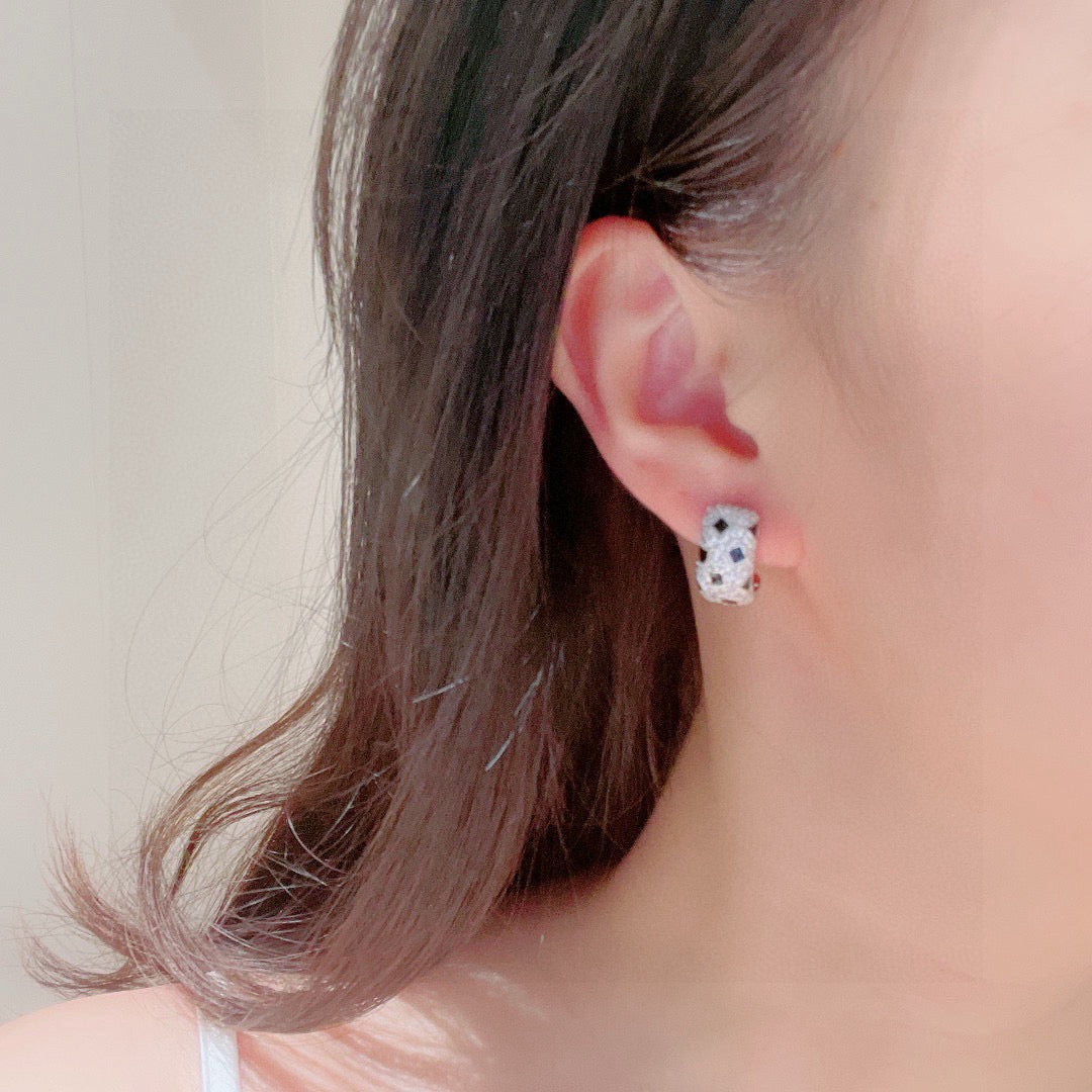 gold silver post crystal inlaid Stud Earrings for women - alternate angle view 4