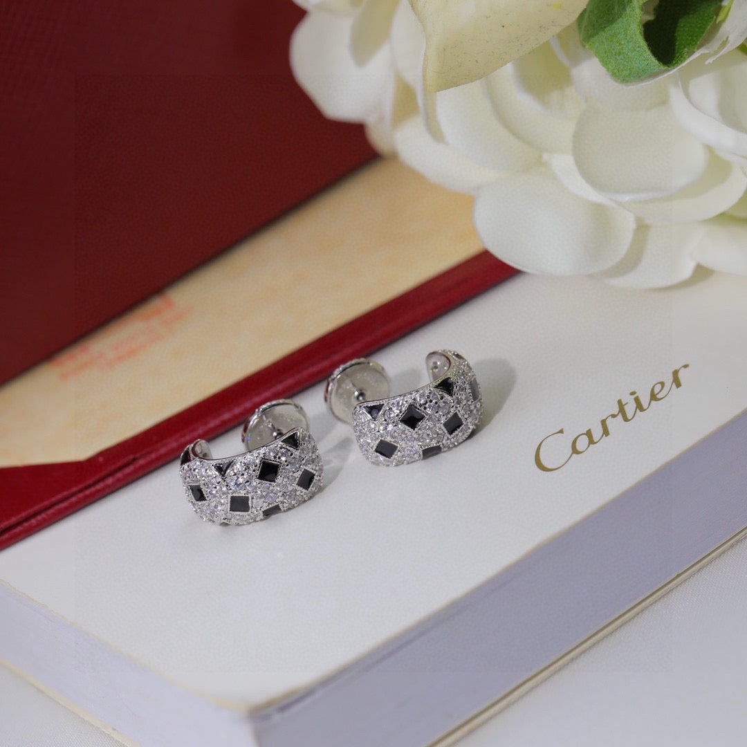 gold silver post crystal inlaid Stud Earrings for women - alternate angle view 8