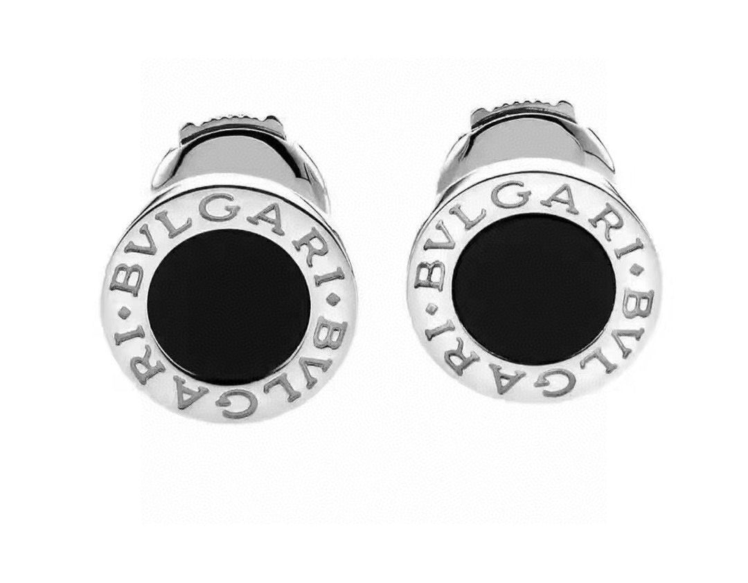 black silver post inlaid Stud Earrings for unisex couple - alternate angle view 2