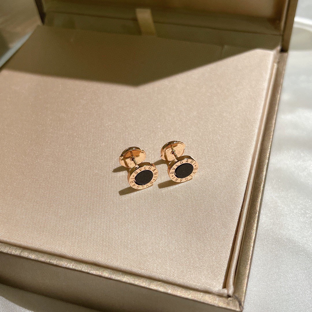 black silver post inlaid Stud Earrings for unisex couple - alternate angle view 5