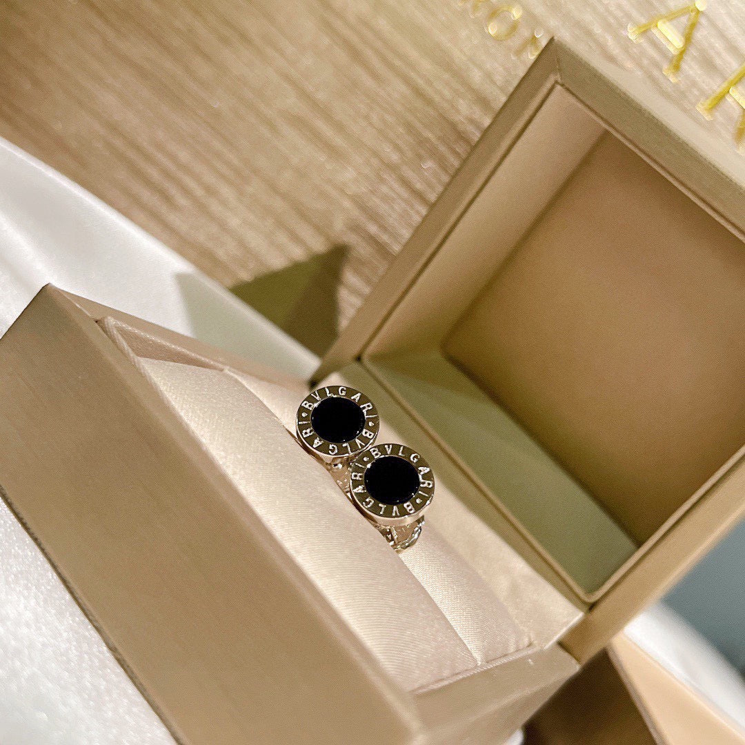 black silver post inlaid Stud Earrings for unisex couple - alternate angle view 8