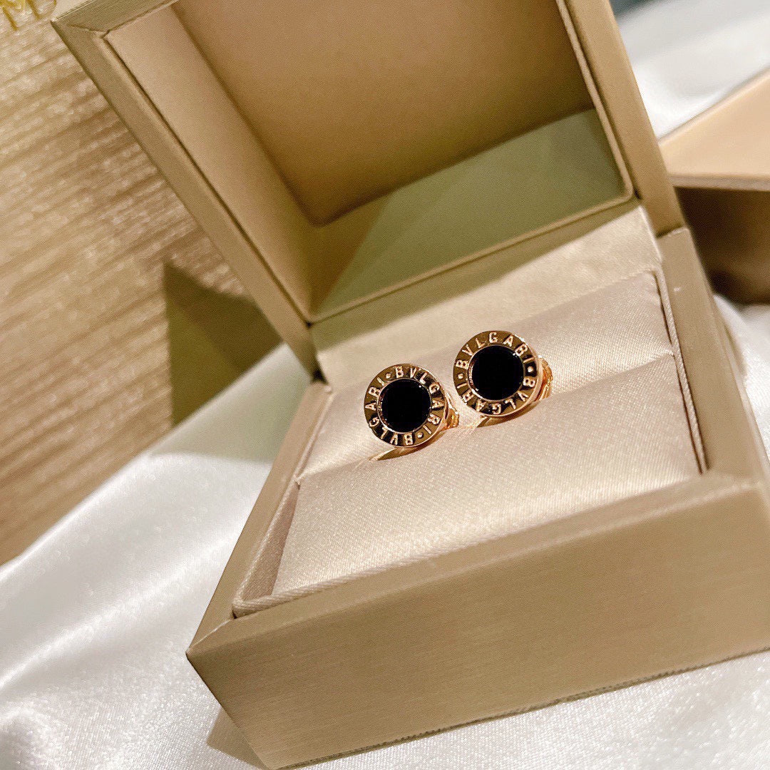 black silver post inlaid Stud Earrings for unisex couple - alternate angle view 9