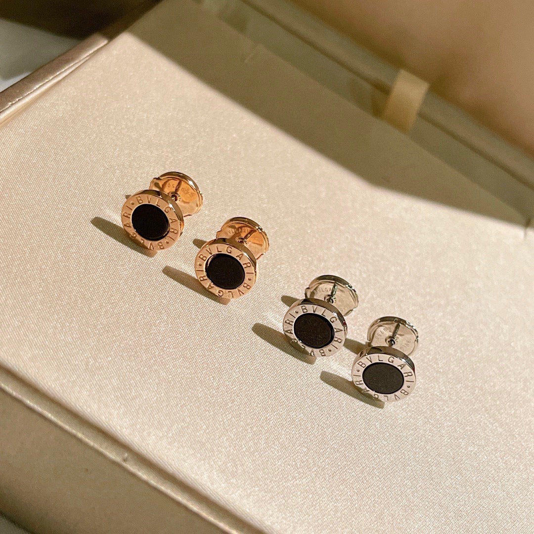 black silver post inlaid Stud Earrings for unisex couple - product detail view