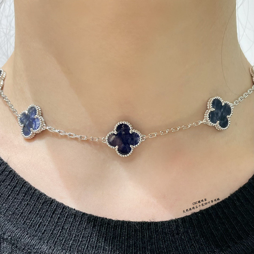 white stone clover Necklace for women - product detail view
