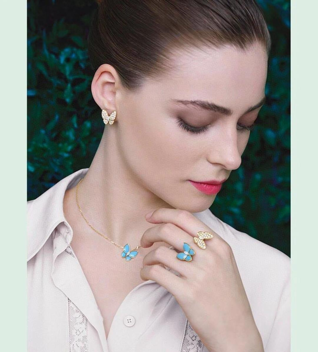 green crystal butterfly Ring for women - alternate angle view 2