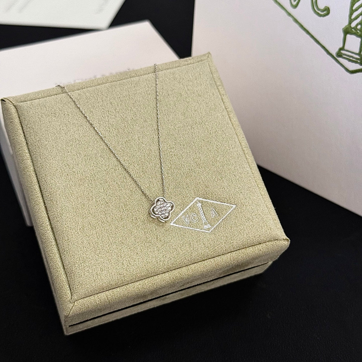 gold crystal clover Necklace for women - alternate angle view 5