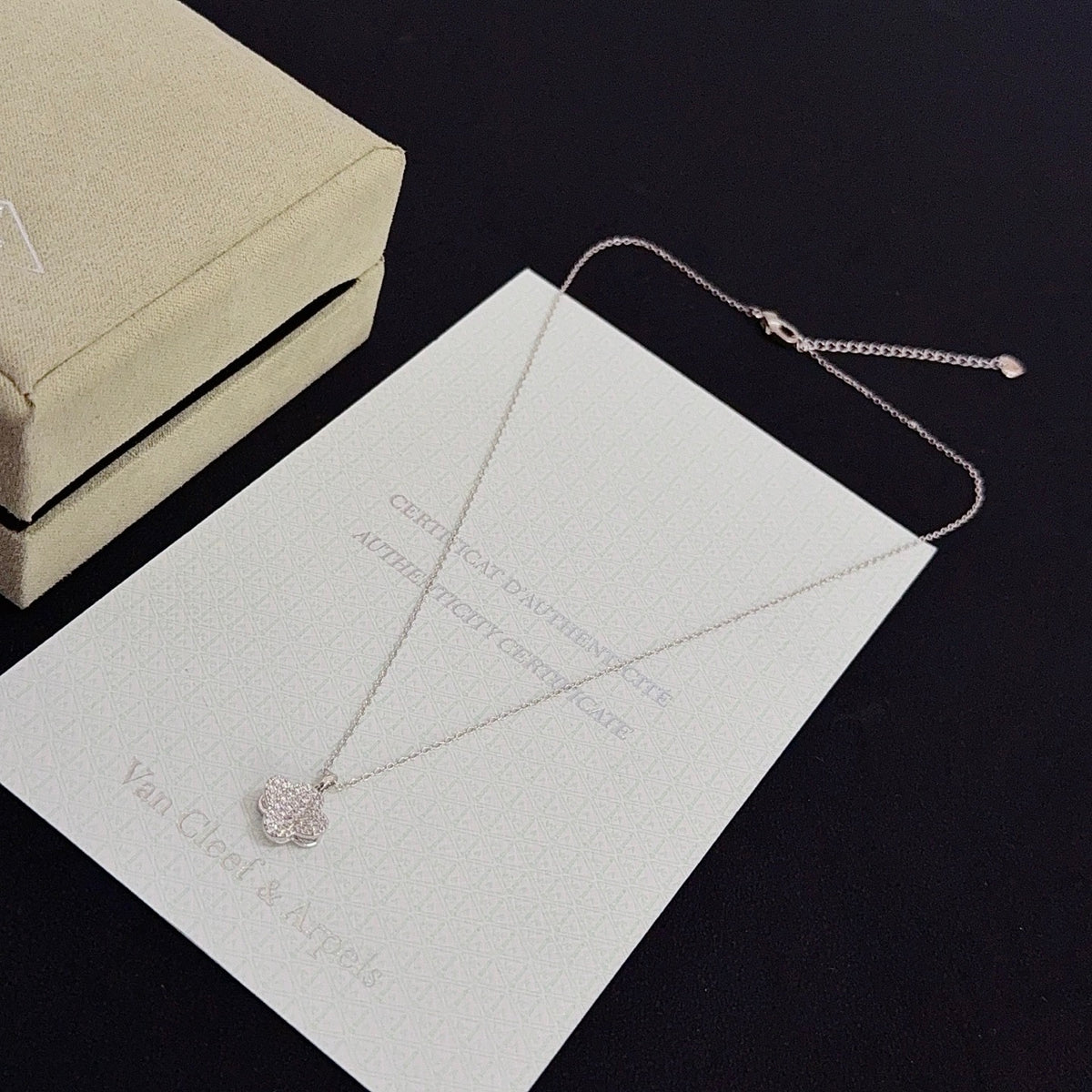 gold crystal clover Necklace for women - alternate angle view 4