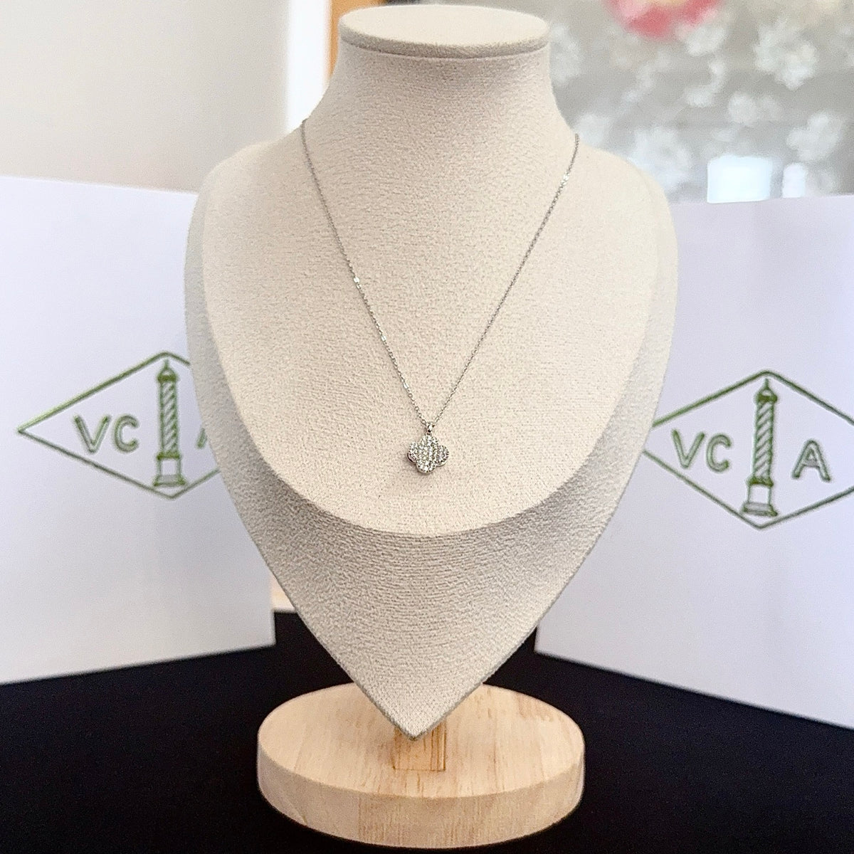 gold crystal clover Necklace for women - product detail view
