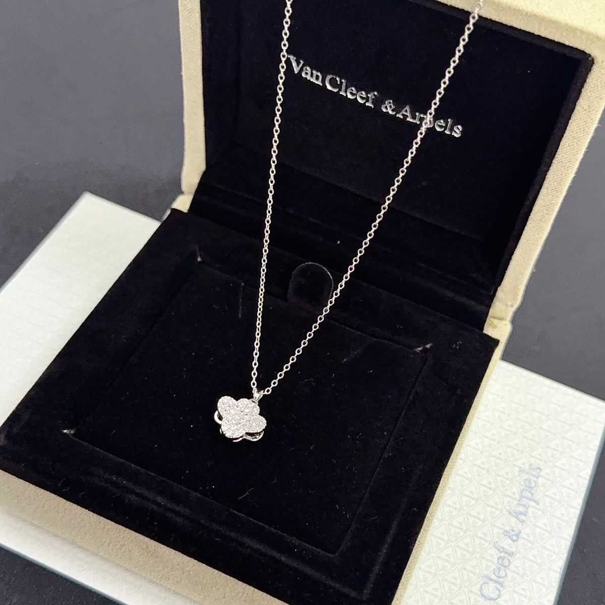 gold crystal clover Necklace for women - alternate angle view 7