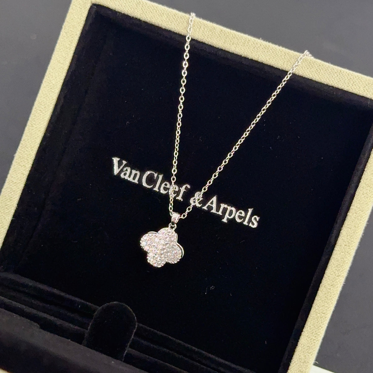 gold crystal clover Necklace for women - alternate angle view 9