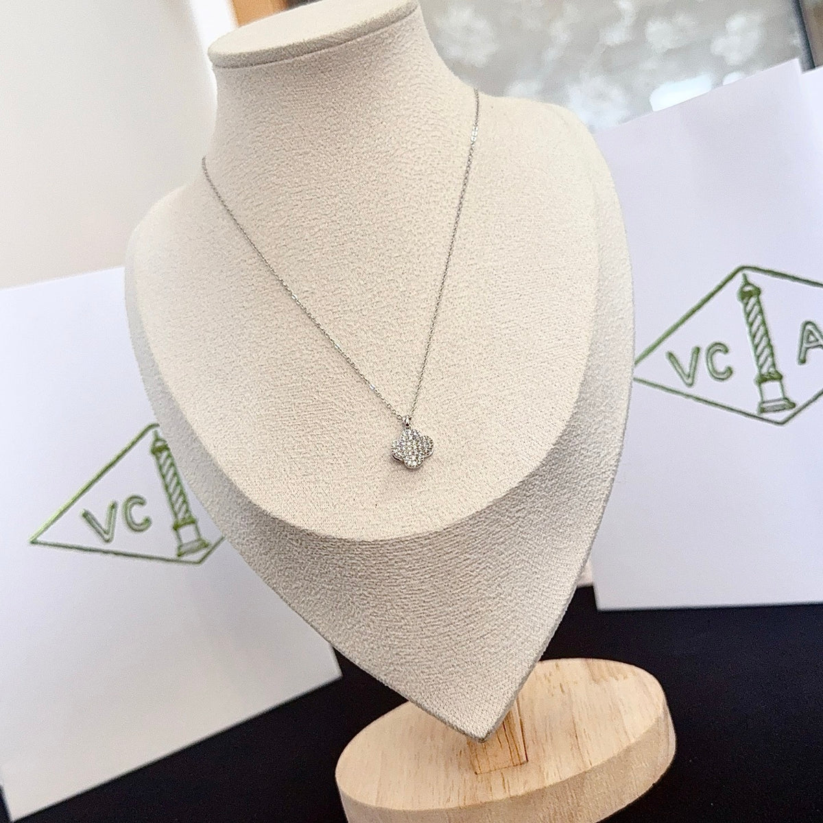 gold crystal clover Necklace for women - alternate angle view 3