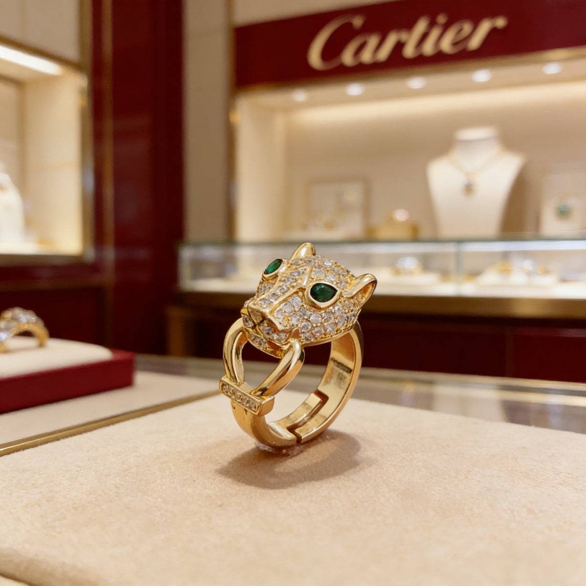 gold crystal floral Ring for men - product detail view