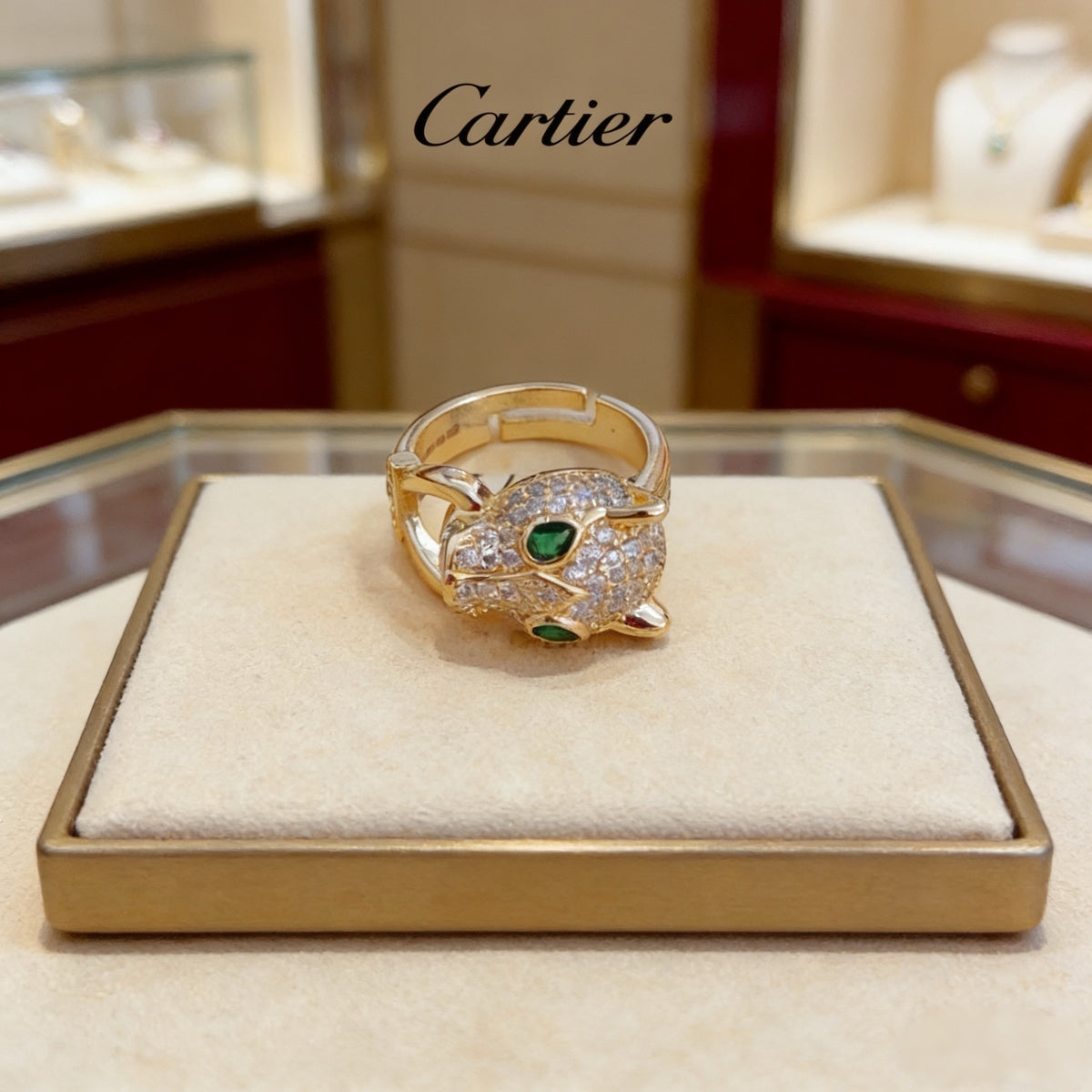 gold crystal floral Ring for men - alternate angle view 3