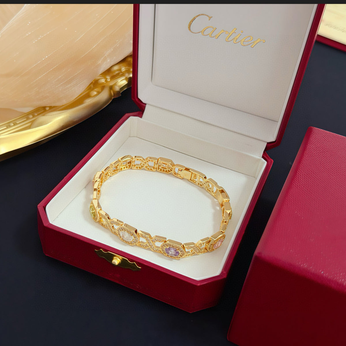gold crystal floral Bangle for men - alternate angle view 2